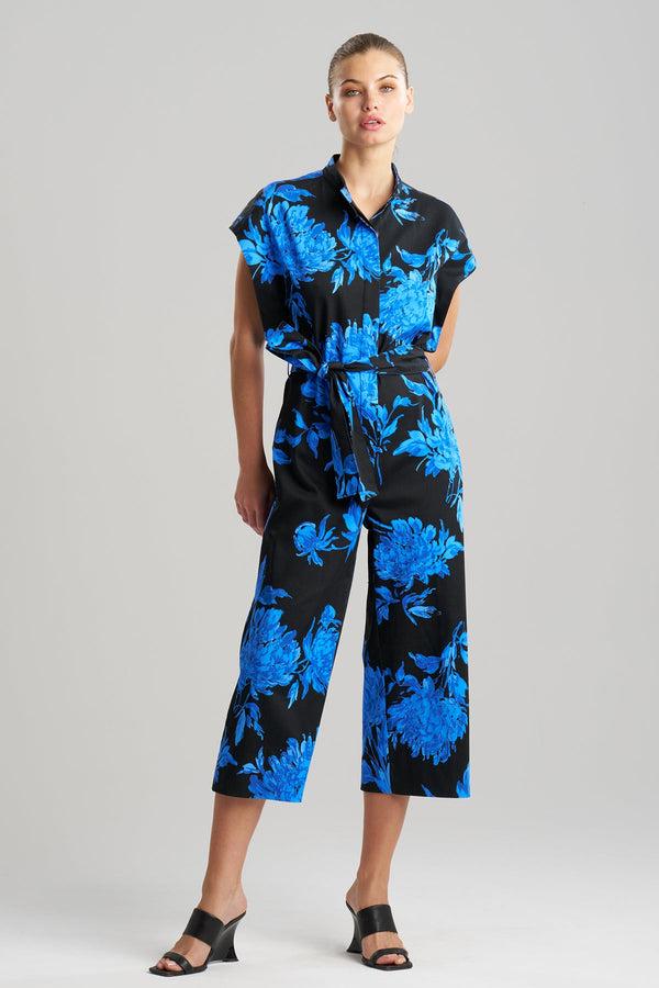 Natori Miyako Printed Cotton Chino Crop Jumpsuit Aster Blue