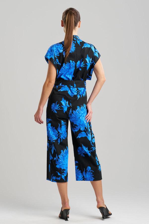 Natori Miyako Printed Cotton Chino Crop Jumpsuit Aster Blue