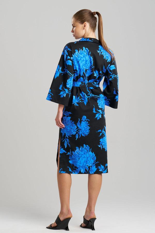 Natori Miyako Printed Cotton Chino Kimono Shirtdress Aster Blue