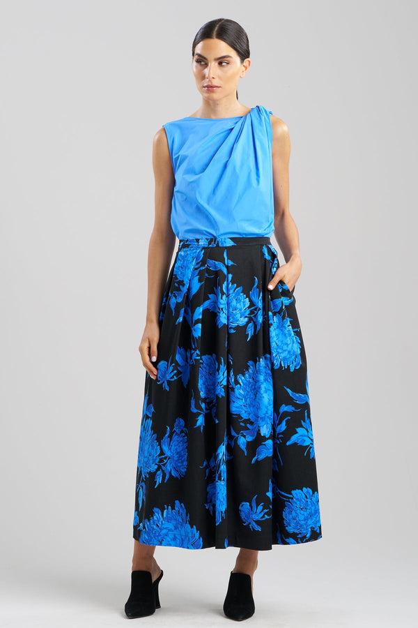 Natori Miyako Printed Cotton Chino Maxi Skirt Aster Blue