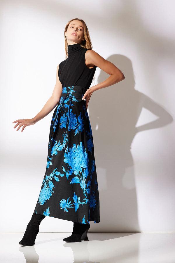 Natori Miyako Printed Cotton Chino Maxi Skirt Aster Blue