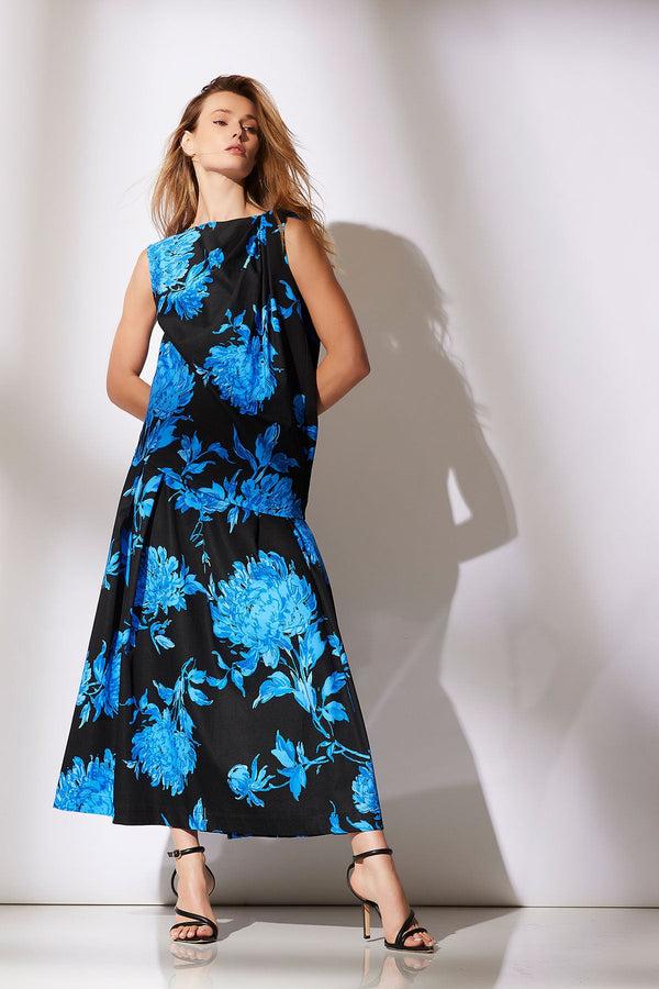 natori Miyako Printed Cotton Chino Maxi Skirt Aster Blue