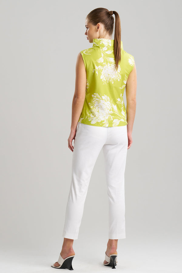 Natori Miyako Printed Cotton Poplin Funnel Neck Top Chartreuse