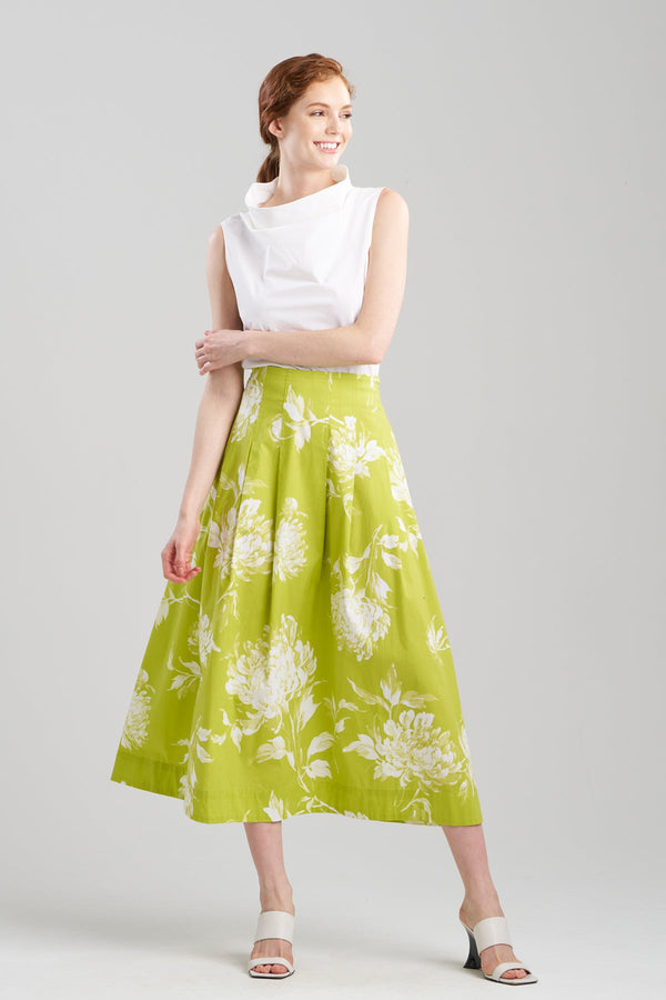 Natori Miyako Printed Cotton Poplin Maxi Skirt Chartreuse
