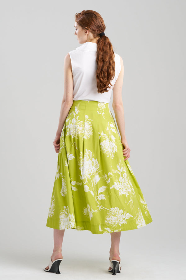 Natori Miyako Printed Cotton Poplin Maxi Skirt Chartreuse