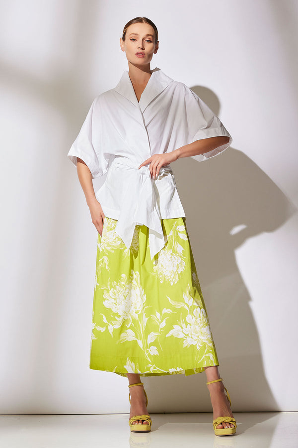 natori Miyako Printed Cotton Poplin Maxi Skirt Chartreuse
