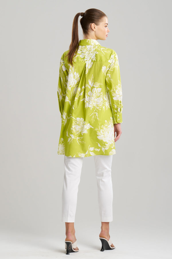 Natori Miyako Printed Cotton Poplin Oversized Shirt Chartreuse