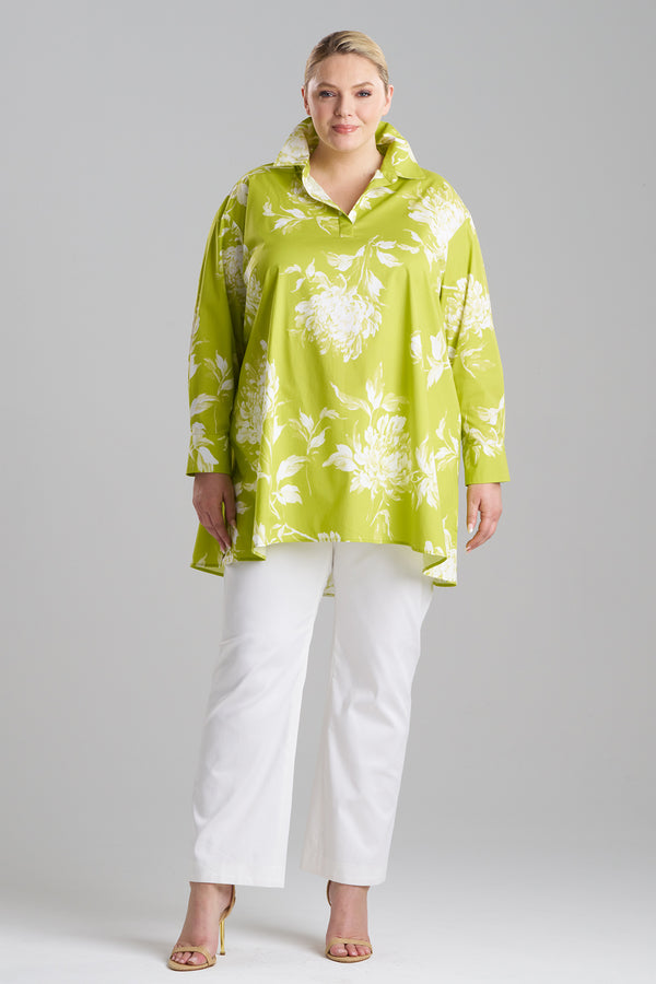 Natori Miyako Printed Cotton Poplin Oversized Shirt Chartreuse