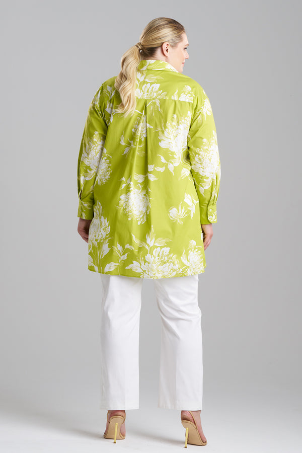 Natori Miyako Printed Cotton Poplin Oversized Shirt Chartreuse