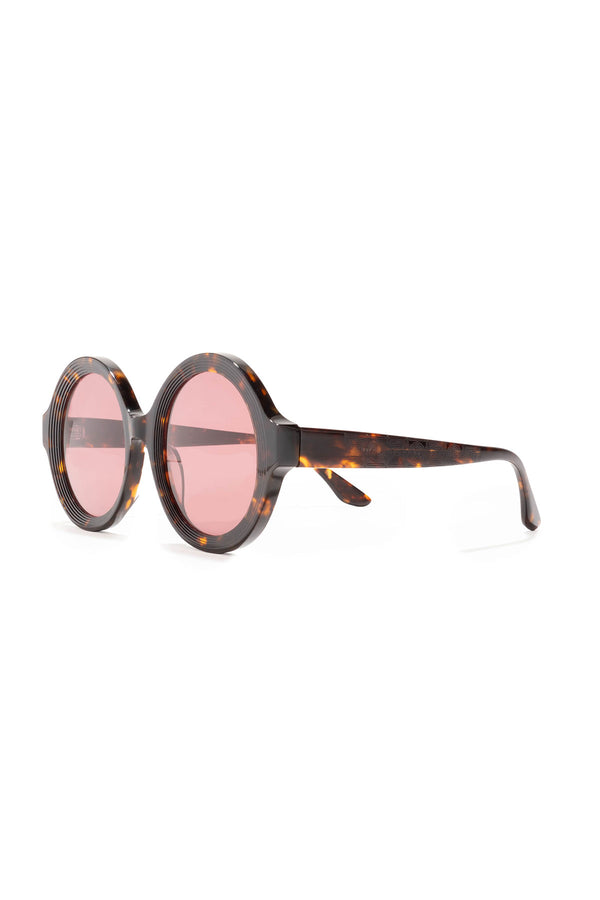 Natori Nami Acetate Round Sunglasses Dark Tortoise/Amber Red