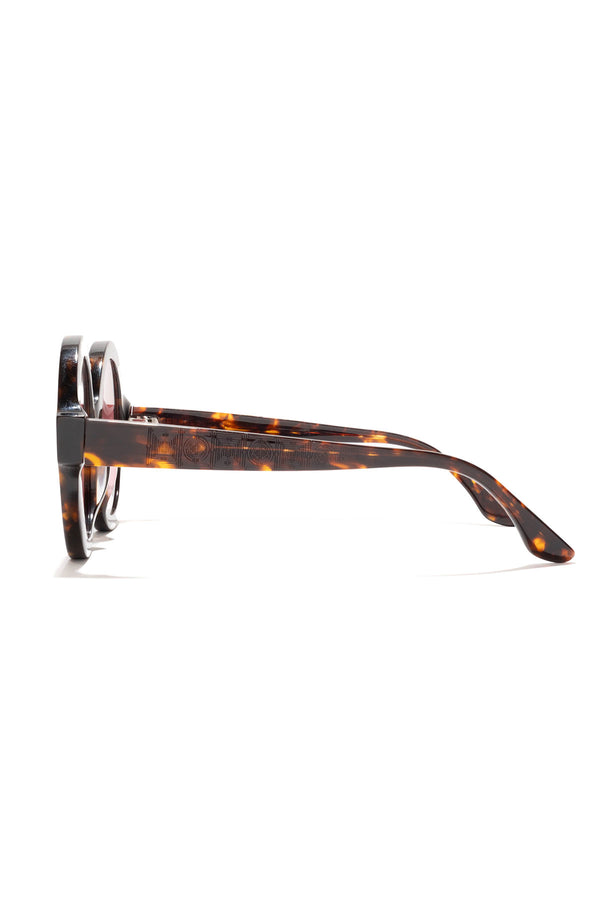Natori Nami Acetate Round Sunglasses Dark Tortoise/Amber Red