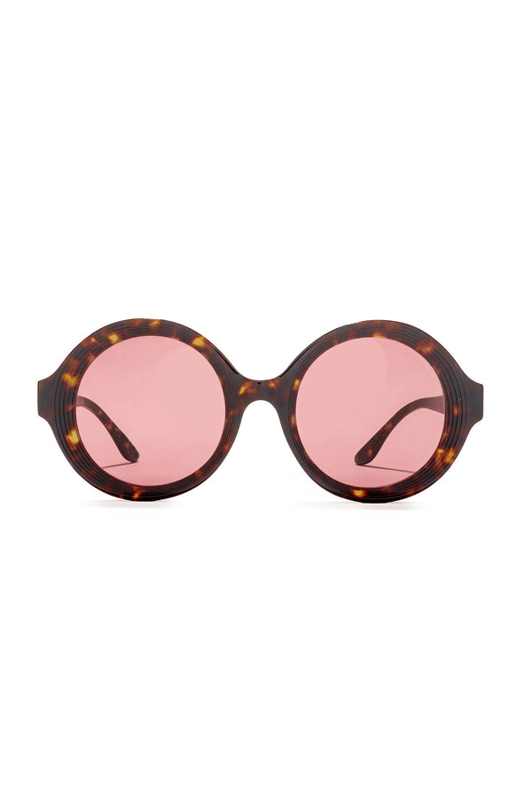 natori Nami Acetate Round Sunglasses Dark Tortoise/Amber Red