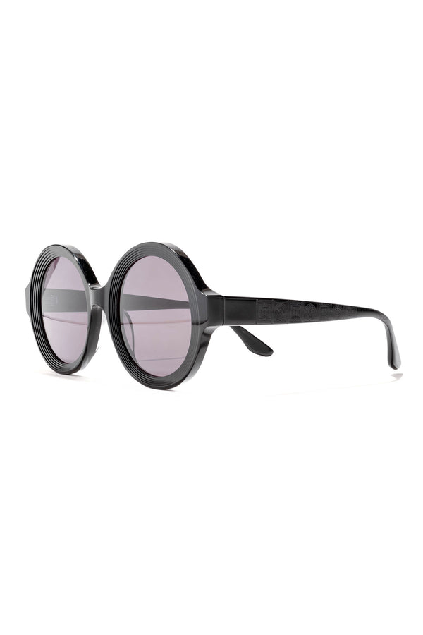 Natori Nami Acetate Round Sunglasses Glossy Black/Smoke