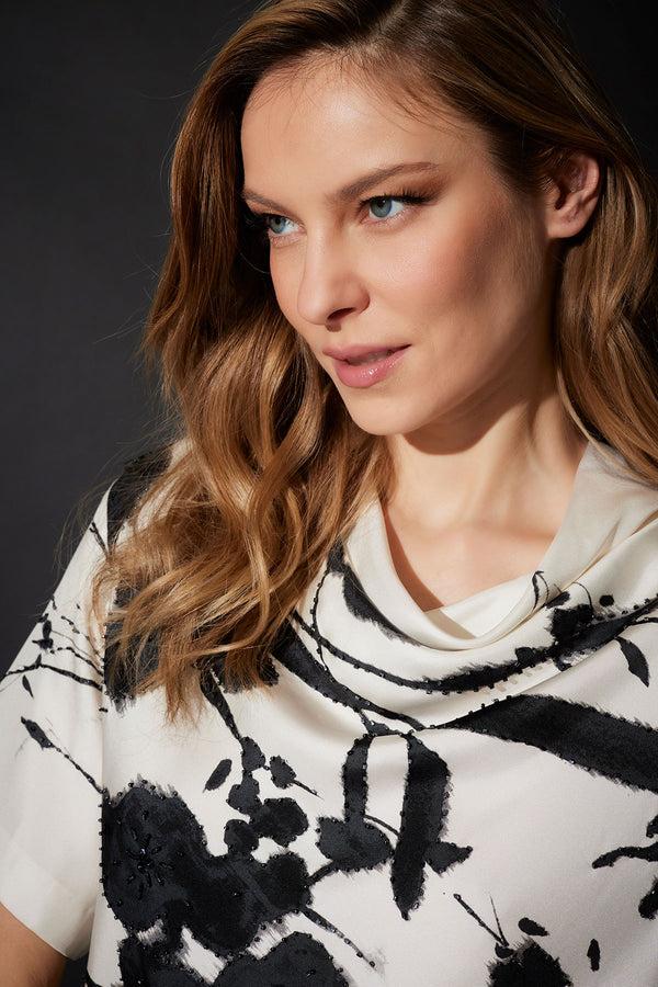 Natori Nara Silk Twill Beaded Column Dress Black/White