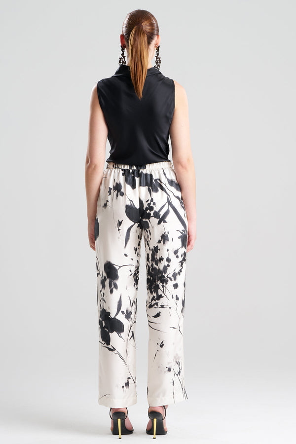 Natori Nara Silk Twill Drawstring Pants Black/White