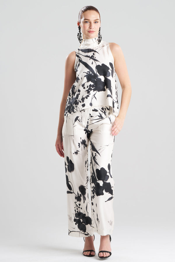 natori Nara Silk Twill Halter Scarf Top Black/White