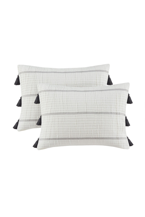 Natori Naru 4 Piece Jacquard Stripe Comforter Mini Set Ivory/Gray
