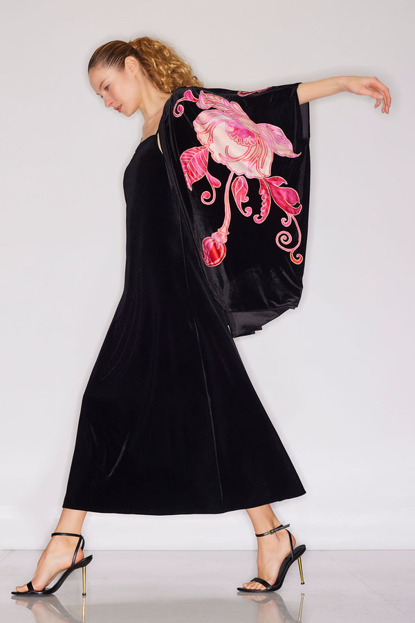 natori Natalie Velvet Appliqued Cocoon Cardigan Black