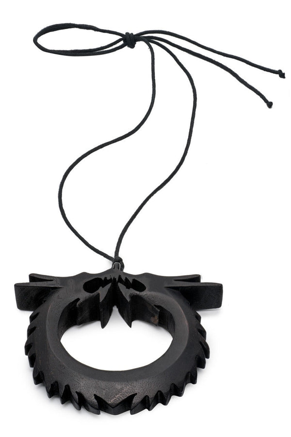 Natori Acacia Wood Double Dragon Necklace Ebony
