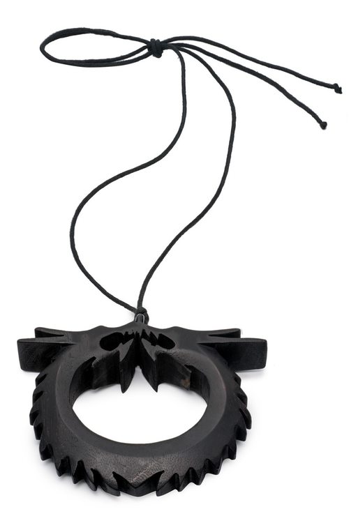natori Acacia Wood Double Dragon Necklace Ebony