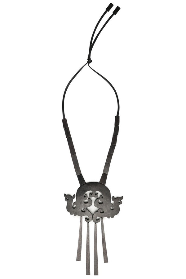 natori Acacia Wood Fringe Necklace Dark Brown