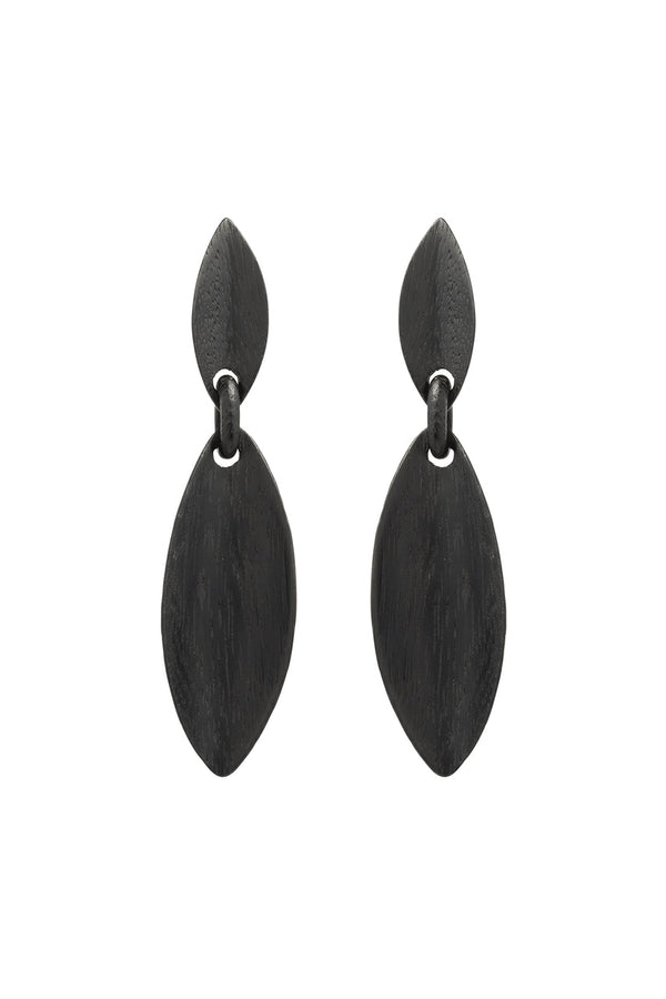 natori Acacia Wood Leaf Large Earrings Black