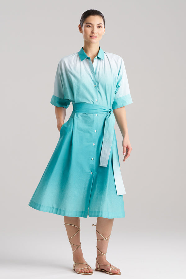 Natori Akari Cotton Belted Dress Mizu Blue