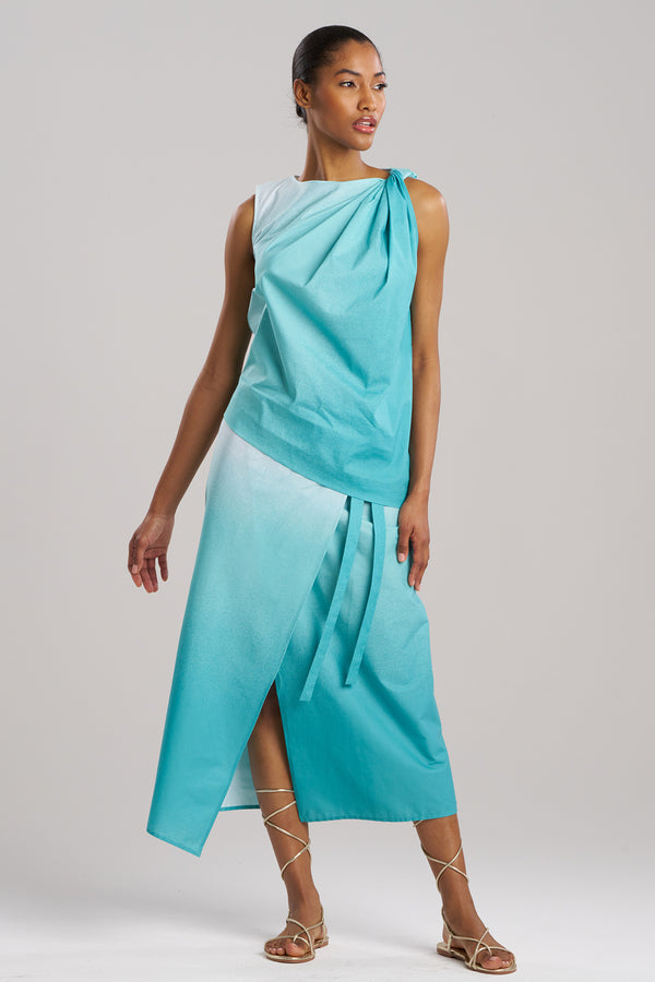 Natori Akari Cotton Origami Top Mizu Blue