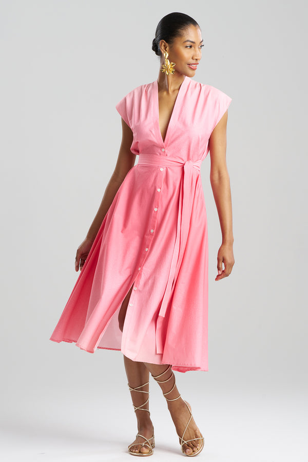 Natori Akari Cotton Tie Front Dress Flamingo
