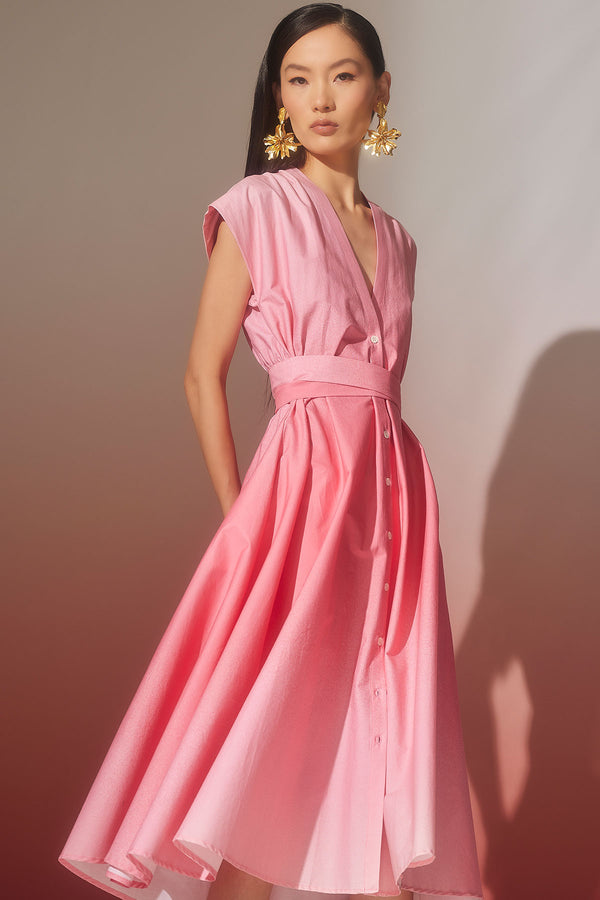 natori Akari Cotton Tie Front Dress Flamingo