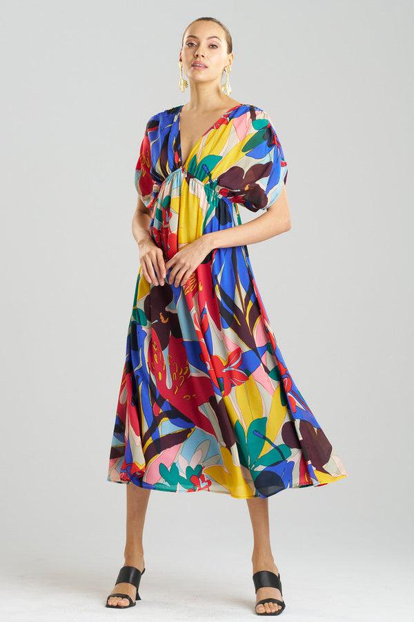 Natori Antibes Printed Obi Silk Dress Multi