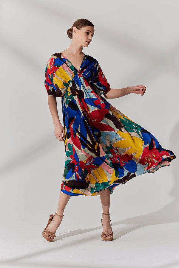 Natori Antibes Printed Obi Silk Dress Multi