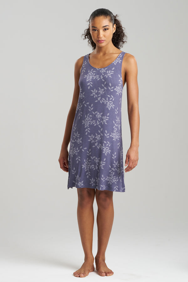 Natori Aria Printed Rib Ease Chemise Twilight Blue