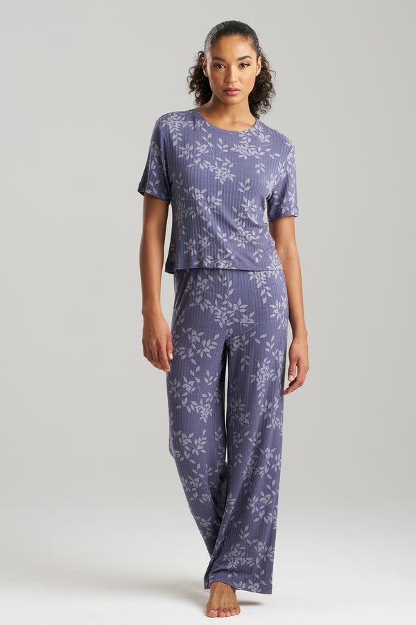 natori Aria Printed Rib Ease PJ Twilight Blue