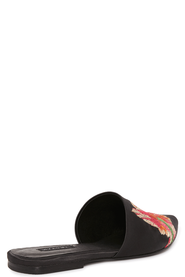 Natori Arri Satin Embroidered Slide Black