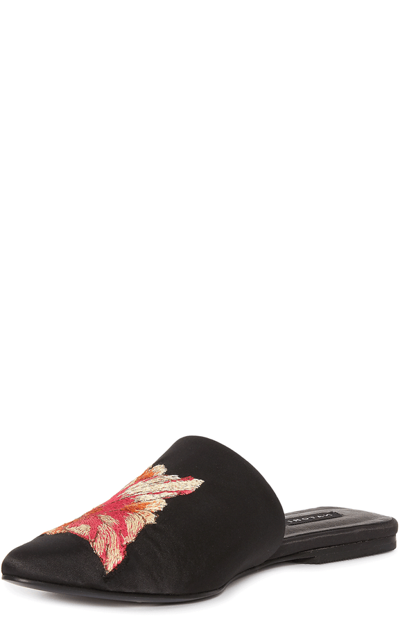 Natori Arri Satin Embroidered Slide Black