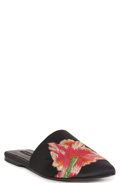 natori Arri Satin Embroidered Slide Black