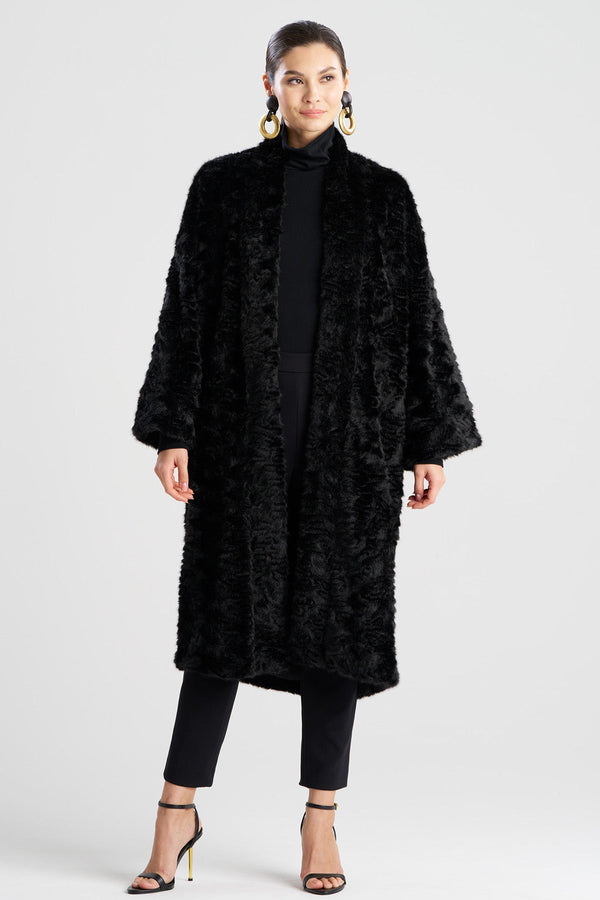 Natori Astrakhan Faux Fur Coat Black