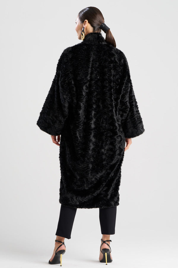 Natori Astrakhan Faux Fur Coat Black