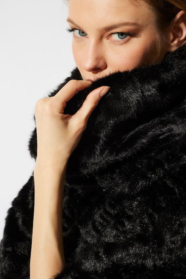 Natori Astrakhan Faux Fur Coat Black