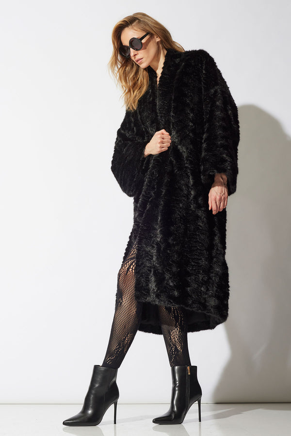 natori Astrakhan Faux Fur Coat Black