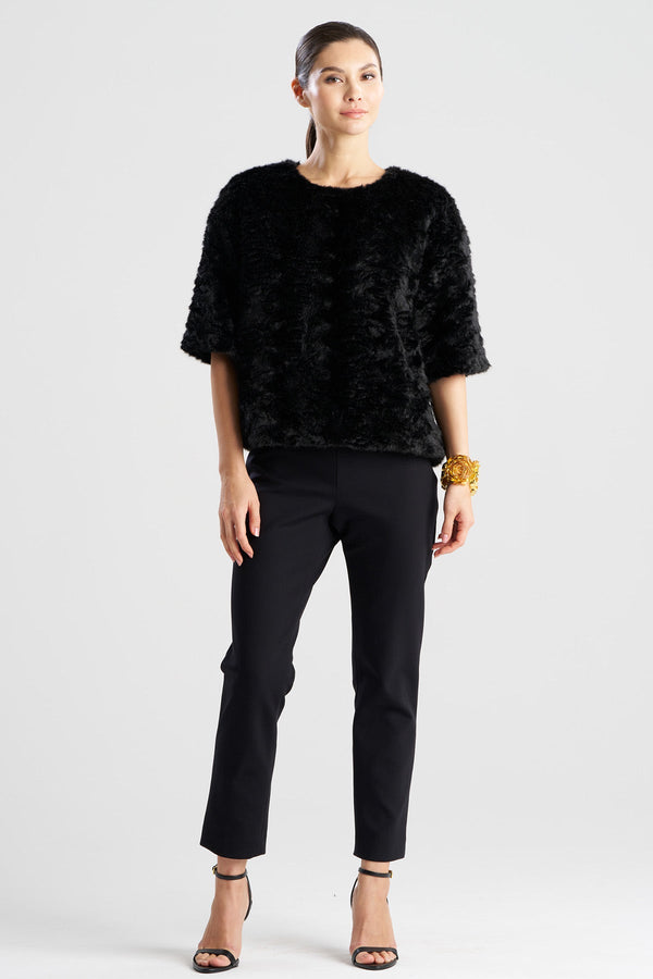Natori Astrakhan Faux Fur T-Shirt Top Black