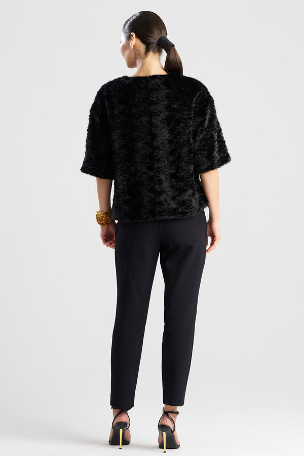 Natori Astrakhan Faux Fur T-Shirt Top Black