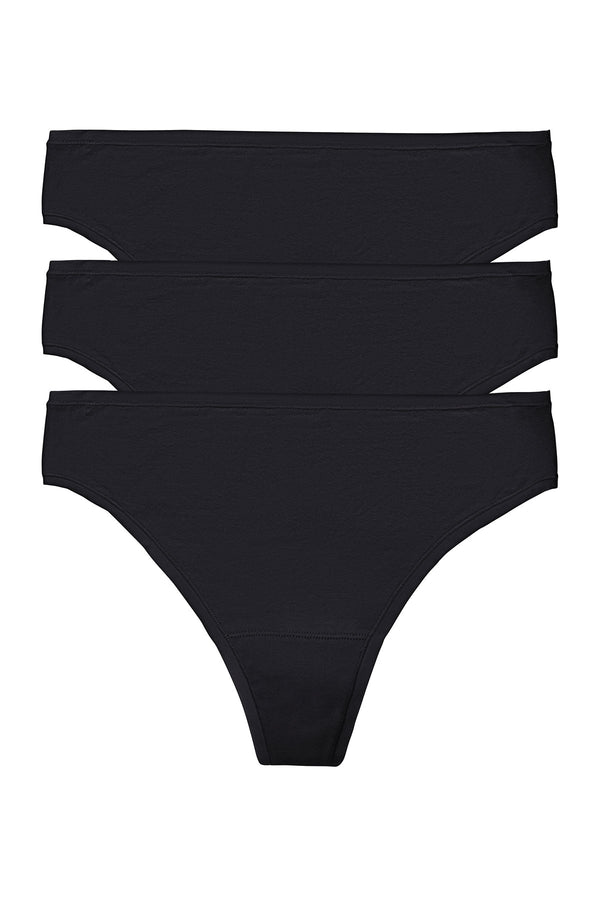 natori Bliss Bare Cotton Thong 3-Pack Black