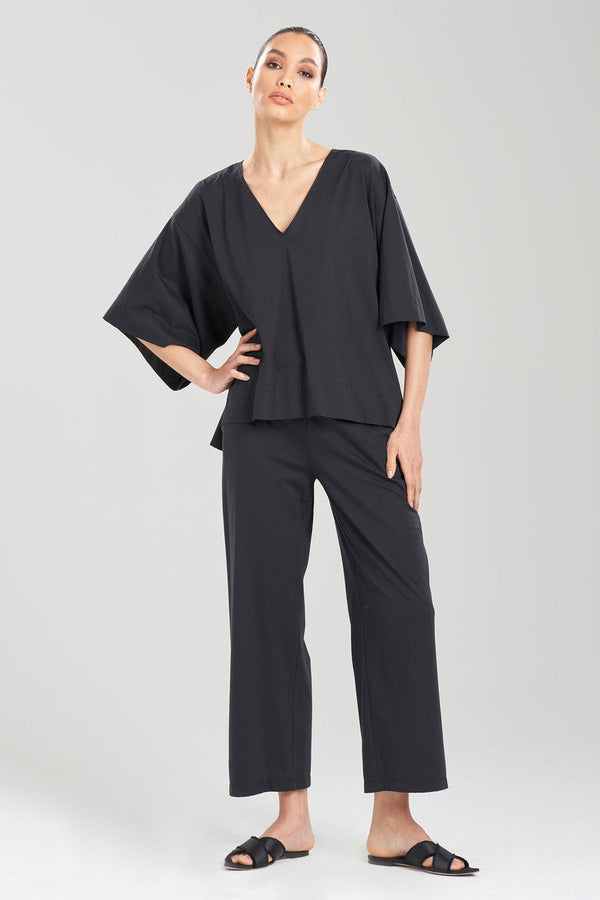 natori Bliss Essentials V-Neck Cotton Top Black