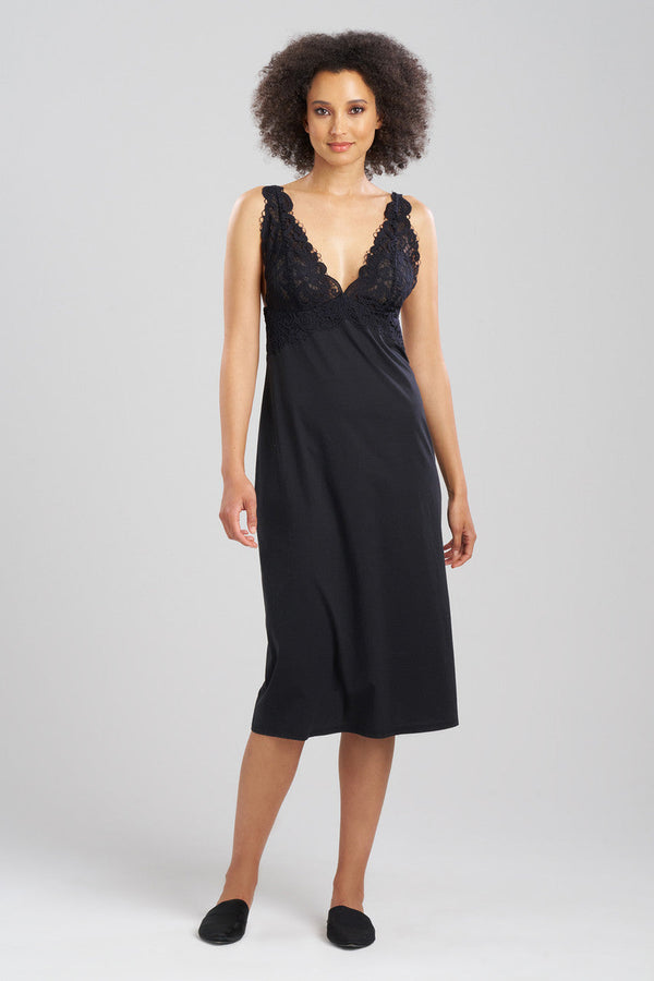 natori Bliss Harmony Lace V-Neck Slip Dress Black