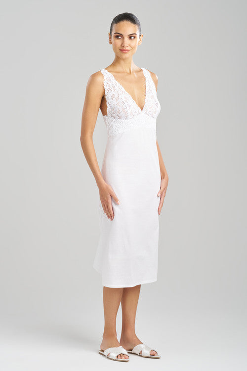 natori Bliss Harmony Lace V-Neck Slip Dress White