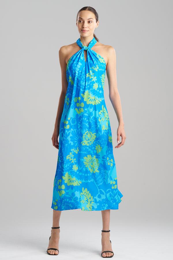 natori Bloom Halterneck Dress Blue