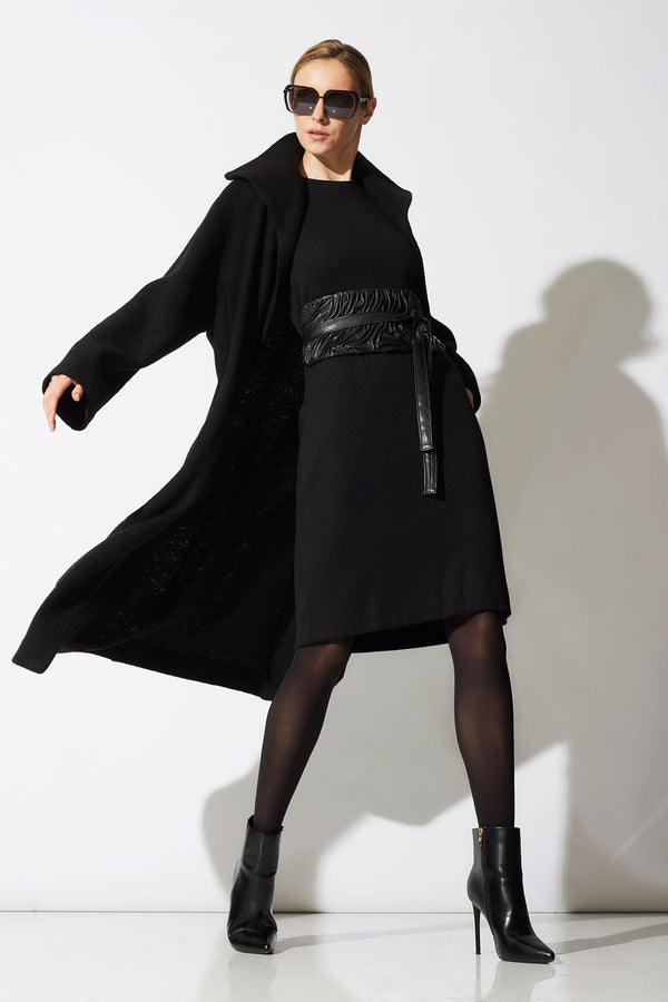 natori Boiled Wool Stand Collar Coat Black