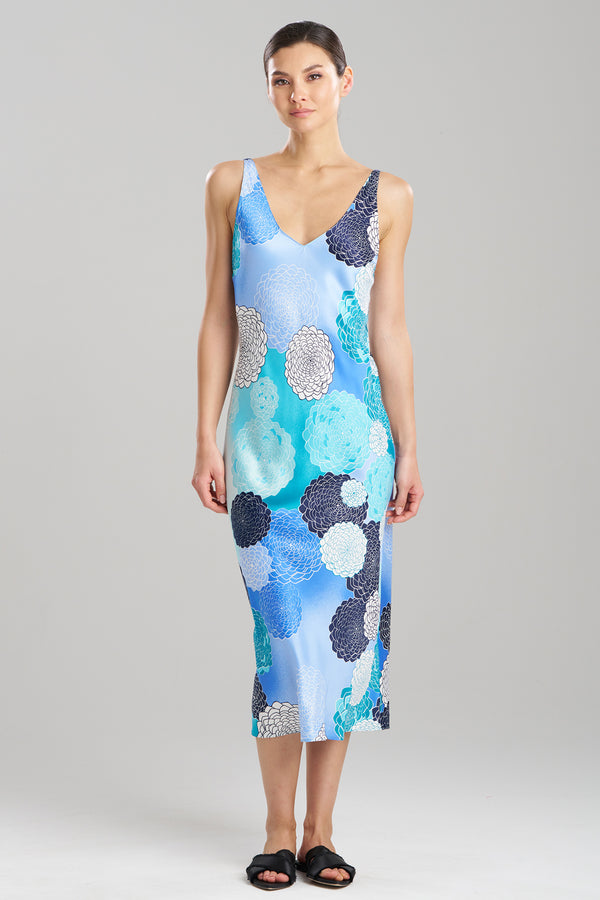 natori Botanic Melody Satin Gown Teal